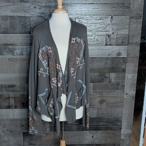 J Was Biya Embroidered Open Front Cardigan